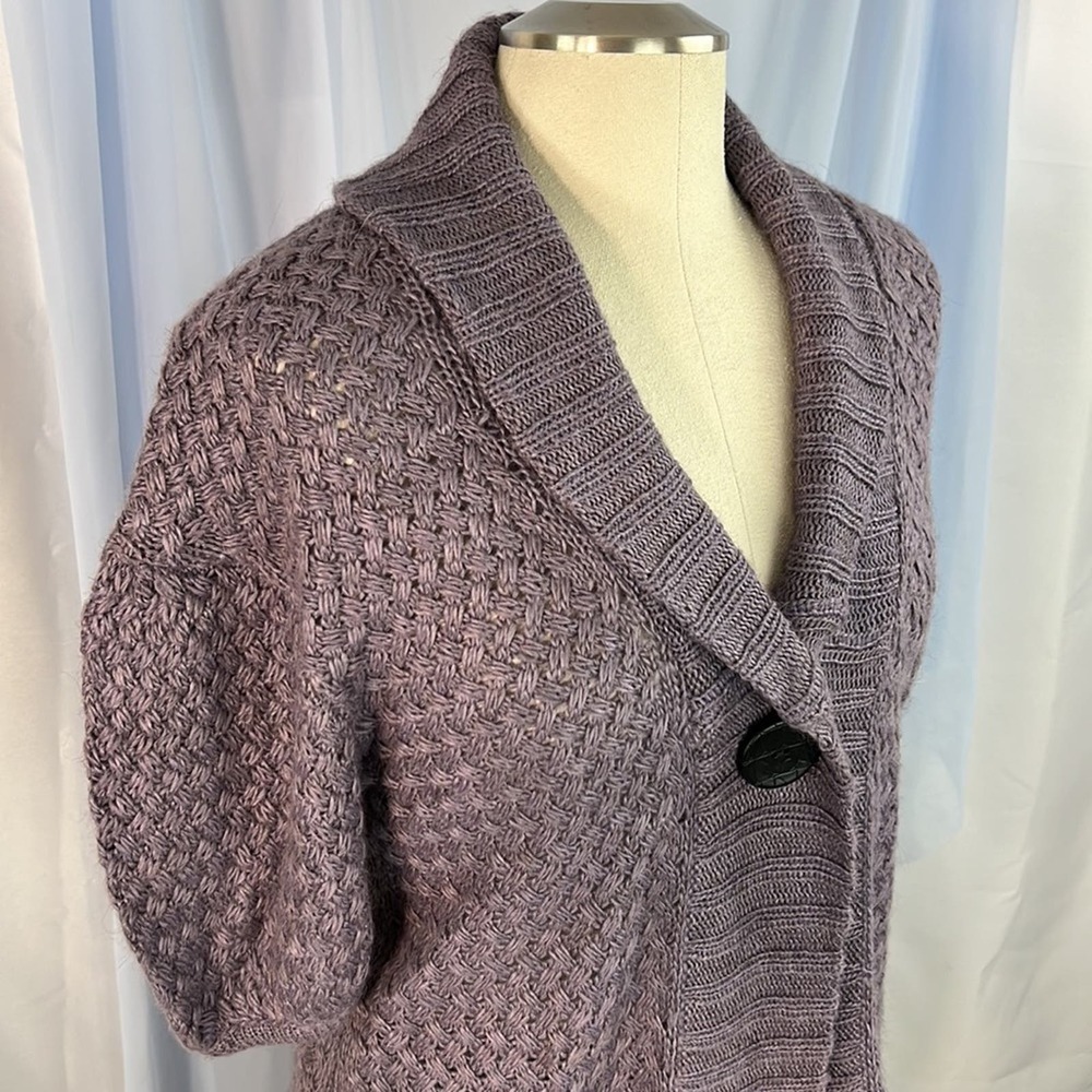 Kensie alpaca blend purple cardigan single button closure short sleeve V-neck S - Picture 2 of 9